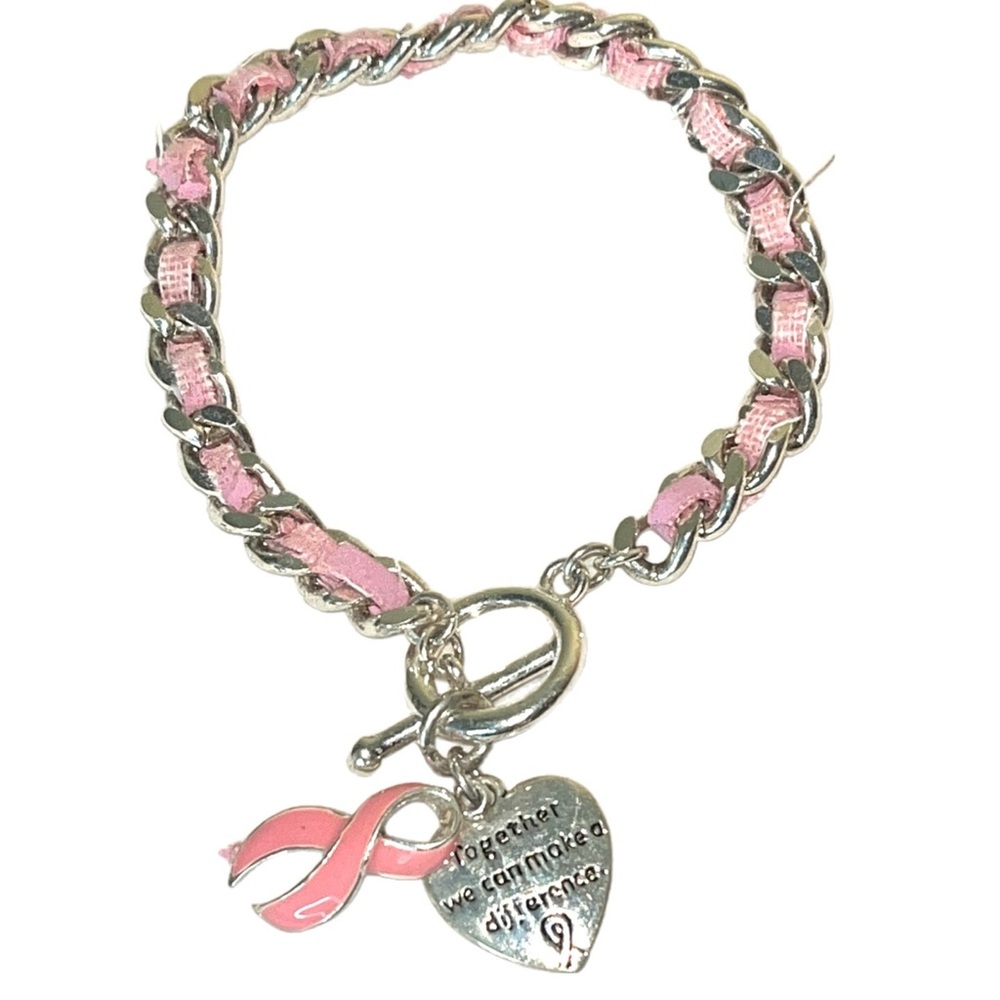 Pink and Silver Awareness Bracelet